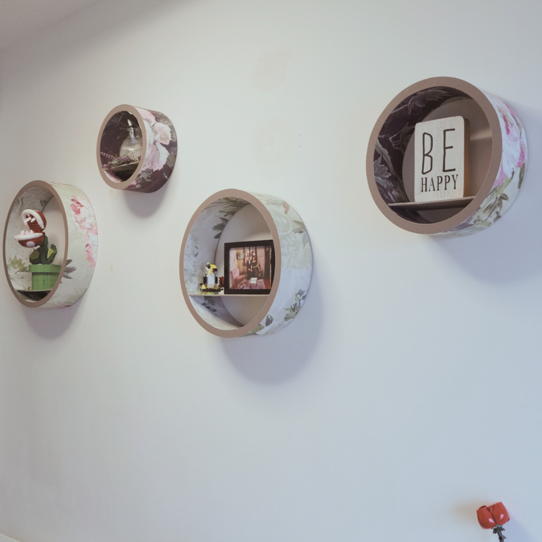 4er Set: Runde Regale, Upcycling aus Tapete – Exklusiv