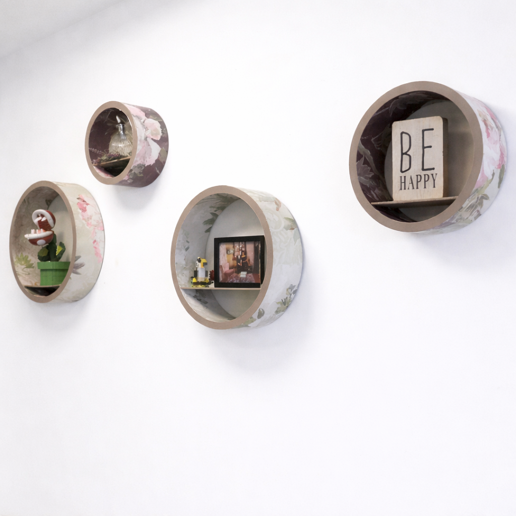 4er Set: Runde Regale, Upcycling aus Tapete – Exklusiv