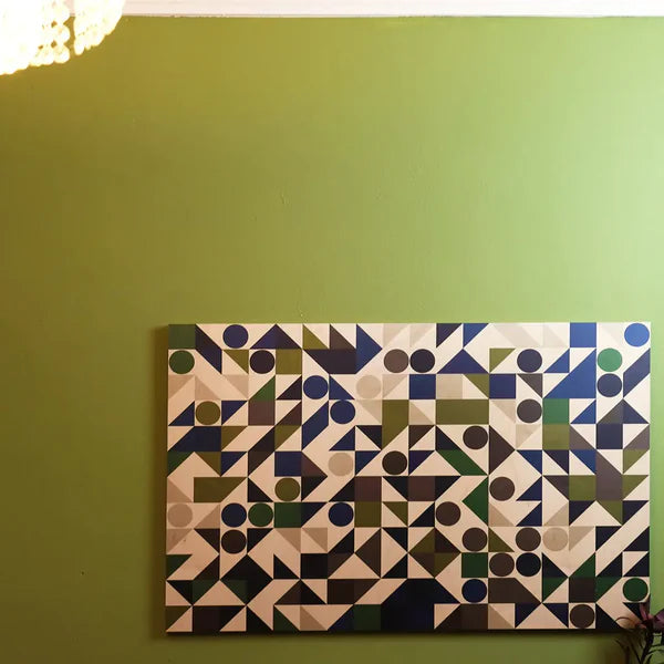 YAGEMEDIA Grafik „KQD“ Blau/Olive – Geometrische Harmonie auf Multiplex