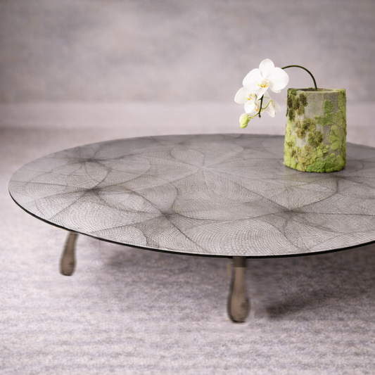 Set aus: Tisch und Lampenschirm „Blüte“ – Kunst und Design in perfekter Harmonie