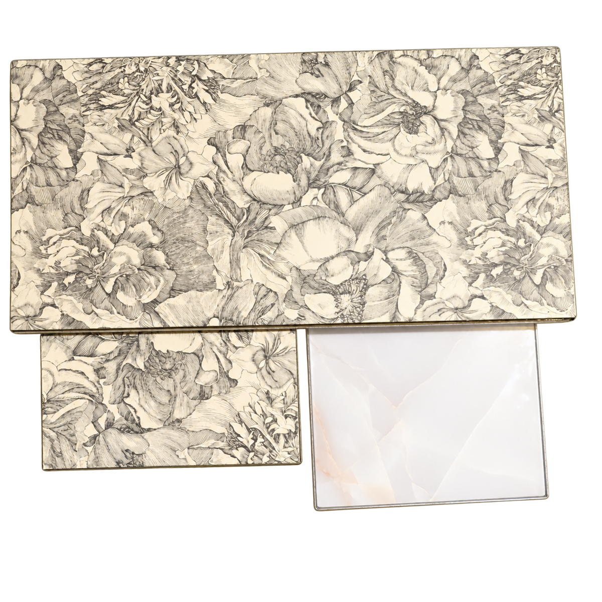 3 Modultische und kleines Wandbild »Monochromo Blossom«
