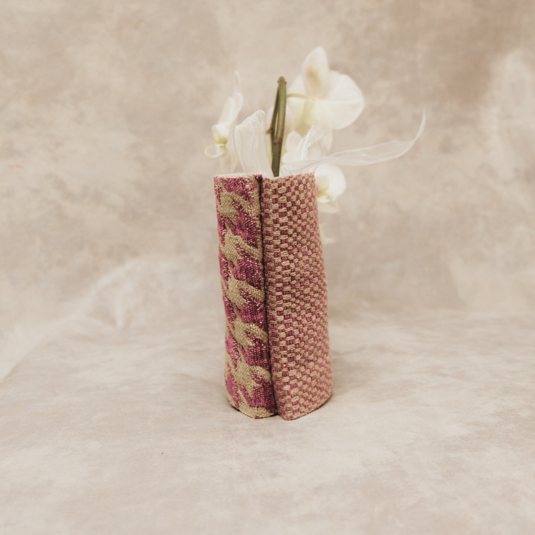 Stoffvase - GL1 – Upcycling – Hahnentritt/Magenta/Natur