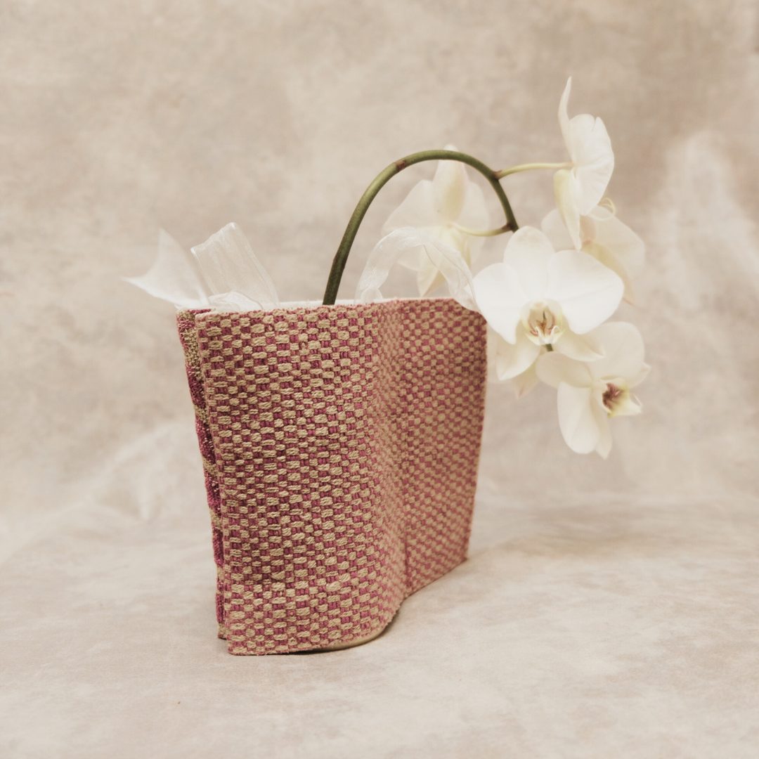 Stoffvase - GL1 – Upcycling – Hahnentritt/Magenta/Natur